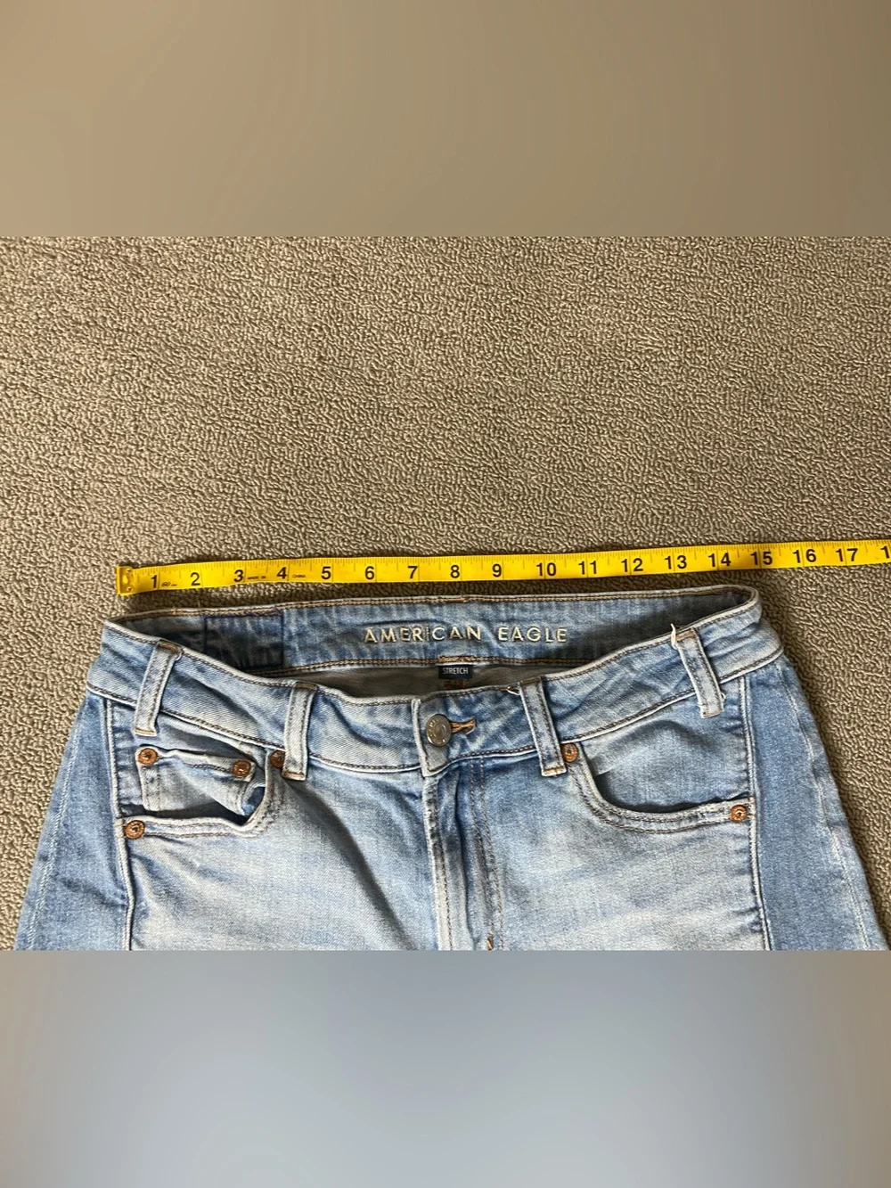 American Eagle Women’s Patchwork Stretch Low Rise Baggy Wide Leg Denim Jeans